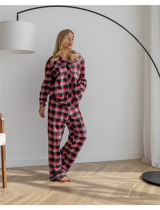 Піжамний костюм трійка з байки Vanessa (Сорочка+Бра+Штани) Синьо-червоний 3226 QC фото - Luxbikini