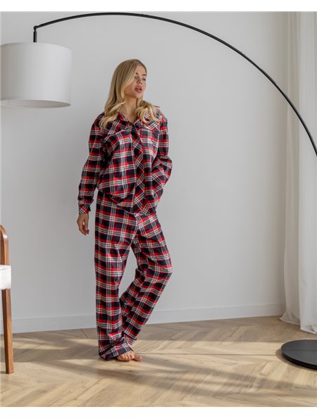 Піжамний костюм трійка з байки Vanessa (Сорочка+Бра+Штани) Синьо-червоний 3226 QC фото - Luxbikini