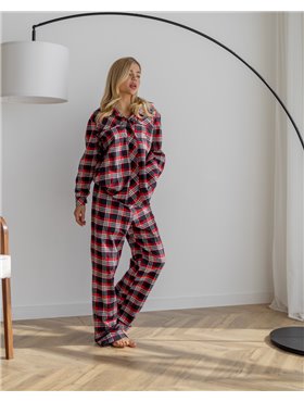 Піжамний костюм трійка з байки Vanessa (Сорочка+Бра+Штани) Синьо-червоний 3227 QC фото - Luxbikini