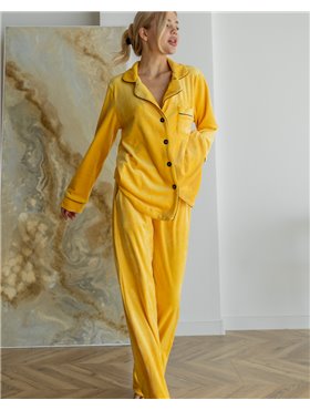 Піжама велюр Jeny на ґудзиках Жовтий 3064 QC фото - Luxbikini
