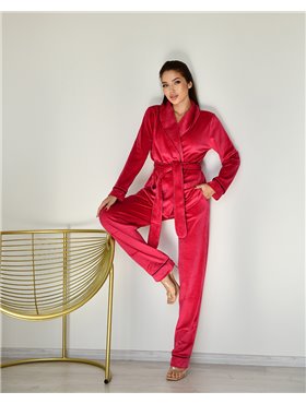 Піжама велюр Eva на запах Малиновий 2902 QC фото - Luxbikini