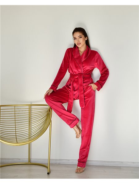 Піжама велюр Eva на запах Малиновий 2915 QC фото - Luxbikini