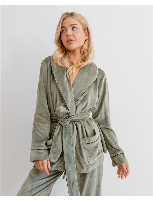 Піжама велюр Eva на запах Фісташковий 2889 QC фото - Luxbikini