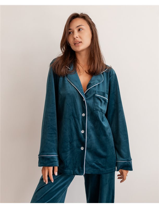 Піжама велюр Jeny на ґудзиках Смарагдовий 3486 QC фото - Luxbikini
