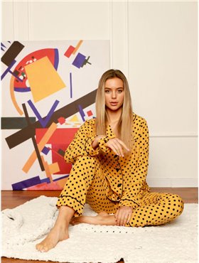 Домашній костюм (сорочка + штани) Гірчичний 2435 QC фото - Luxbikini