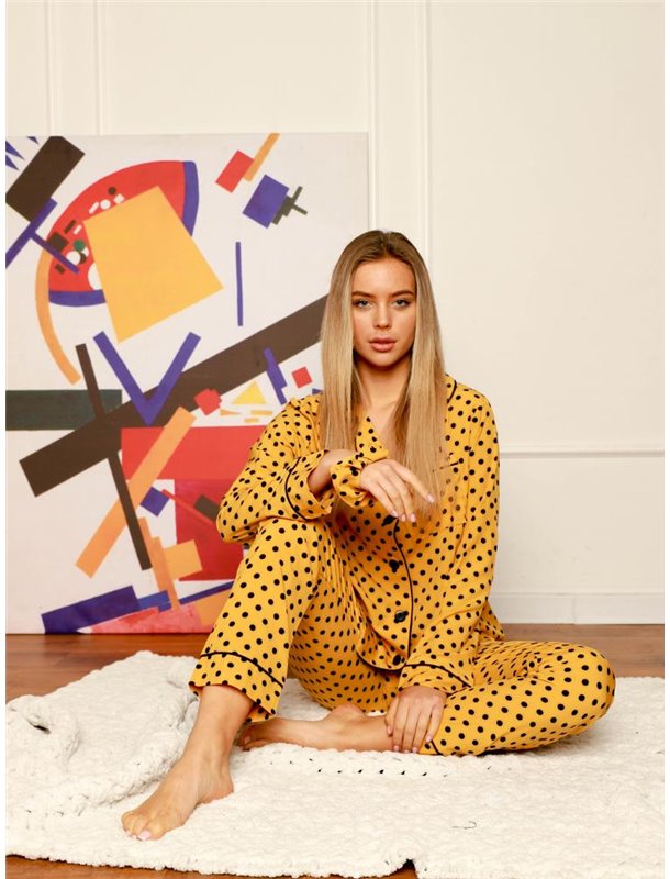 Домашній костюм (сорочка + штани) Гірчичний 2435 QC фото - Luxbikini