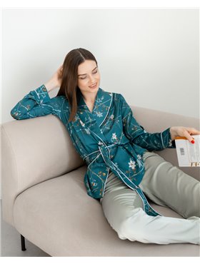 Домашній костюм з шовку Carmen Смарагдовий 2235 QC фото - Luxbikini