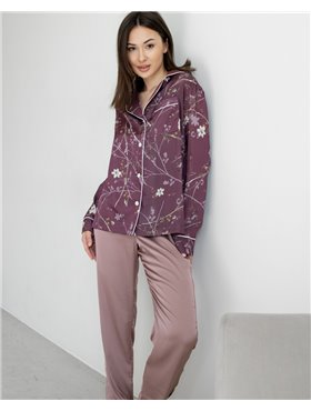 Домашній костюм з шовку Carmen на ґудзиках Сливовий 2229 QC фото - Luxbikini