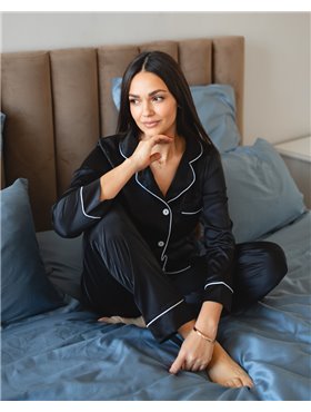 Піжама шовк Армані Jesika Чорний 2034 QC фото - Luxbikini