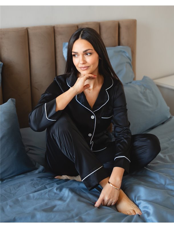 Піжама шовк Армані Jesika Чорний 2034 QC фото - Luxbikini