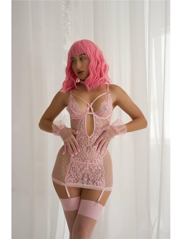 Мереживний рожевий пеньюар та трусики DO3999 Ghazel фото - Luxbikini