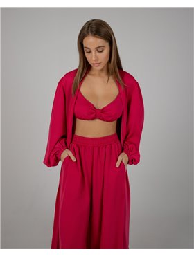 Піжамний костюм-трійка Diana шовк віскоза (бра+халат+штани) Малиновий 4181 QC фото - Luxbikini