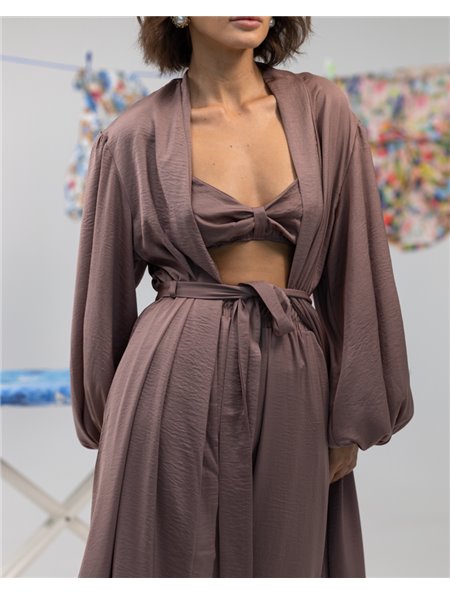 Піжамний костюм-трійка Diana шовк віскоза (бра+халат+штани) Капучино 4173 QC фото - Luxbikini