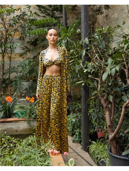 Піжамний костюм-трійка Helen італійський шовк (бра+халат+штани) Жовтий 4167 QC фото - Luxbikini