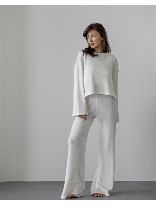 В'язаний костюм-трійка (топ+кофта+штани) "Monica" Білий 4084 QC фото - Luxbikini