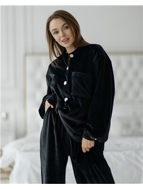 Домашній костюм велюр "Emma" чорний 3625 QC фото - Luxbikini