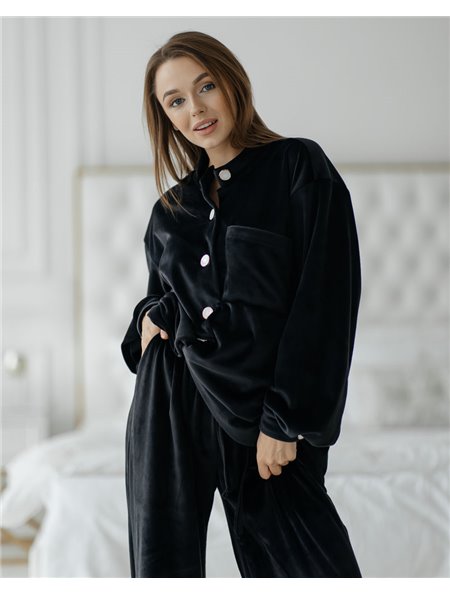 Домашній костюм велюр "Emma" чорний 3625 QC фото - Luxbikini