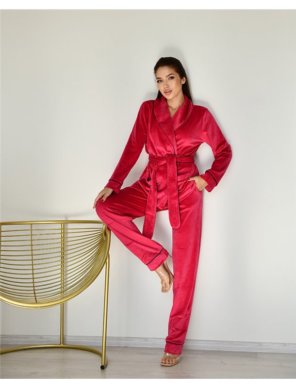 Піжама велюр Eva на запах Малиновий 2901 QC фото - Luxbikini
