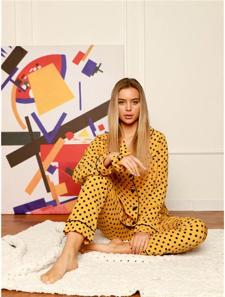 Домашній костюм (сорочка + штани) Гірчичний 2434 QC фото - Luxbikini