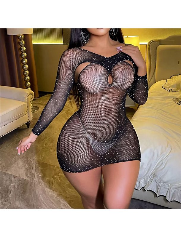 Еротична міні-сукня з мережива еластична зі стразами Чорна S/M/L X00001250 China фото - Luxbikini