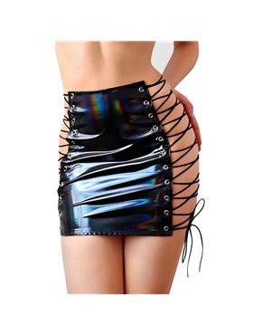 Лакована спідниця на шнурівці Art of Sex - Molly, колір чорний з ефектом голограми, XS-M SX3440 Art of Sex (Україна) фото - L...