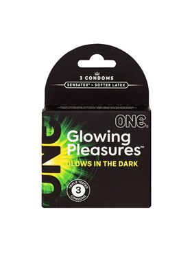 Презервативи ONE Glowing Pleasures, 3 шт, світяться в темряві (м'яте паковання!!!) SX0784-R ONE (США) фото - Luxbikini