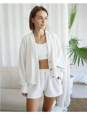 Піжамний костюм-трійка "Daphne" (кардиган+топ+шорти) пухнастий трикотаж ангора