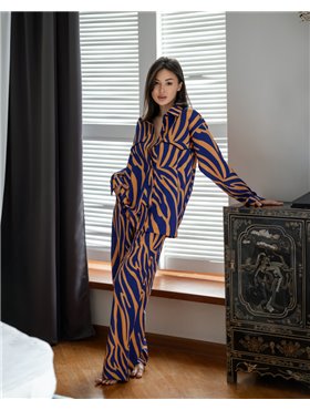 Піжамний костюм трійка "Zаra"(Сорочка+бра+штани) Помаранчево-синій