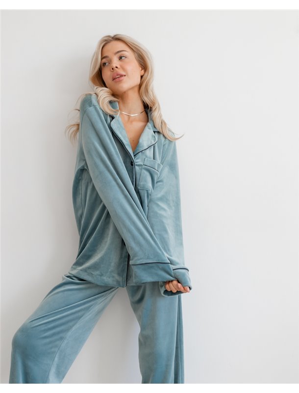 Піжама велюр Jeny на ґудзиках Фісташка 2