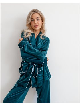 Піжама на запах велюр Eva Смарагдовий