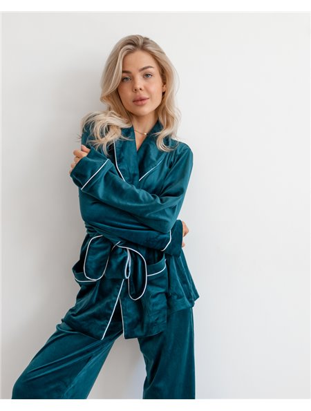 Піжама на запах велюр Eva Смарагдовий