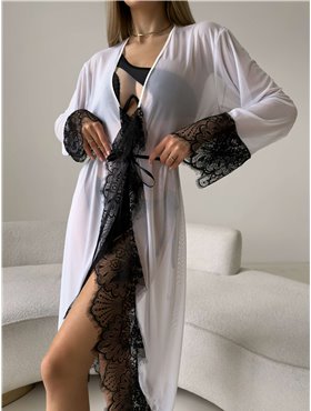 Легка прозора накидка в білому кольорі з ніжним мереживом 724 Domino фото - Luxbikini