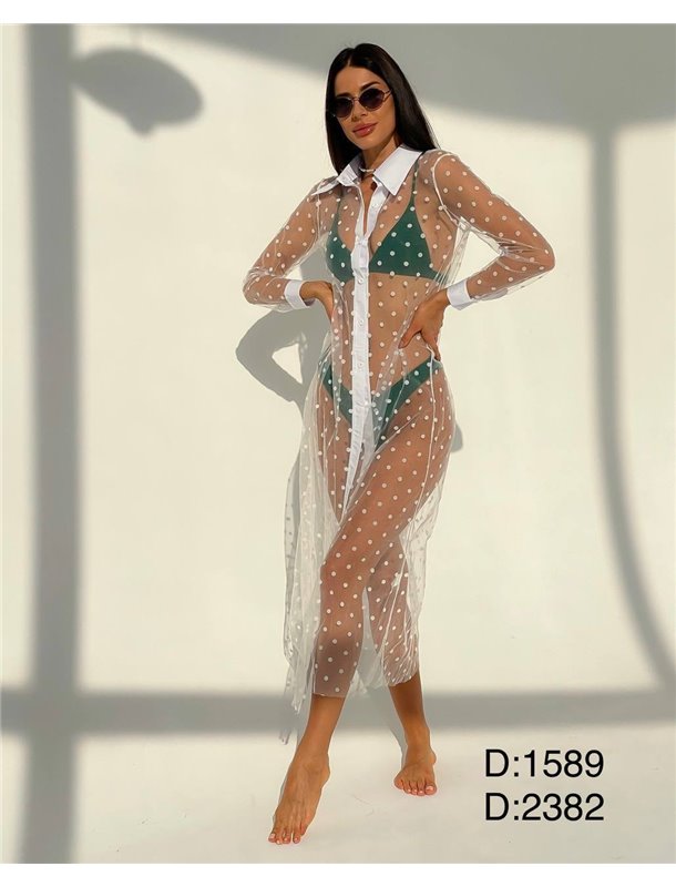 Парео з ніжним візерунком біле 2382/БРЗ Domino фото - Luxbikini