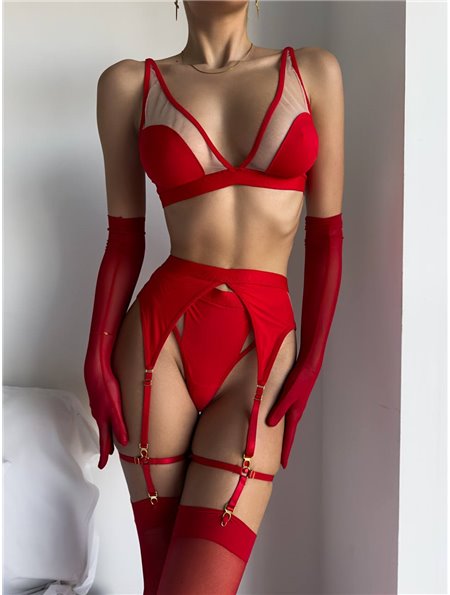 Еротичний комплект з сіточкою, гартери, пояс у комплекті 222/39-S Domino фото - Luxbikini