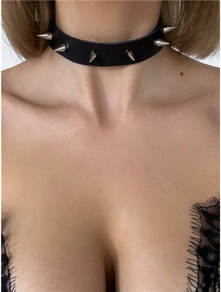 Шкіряний чокер з шипами М12 Domino фото - Luxbikini