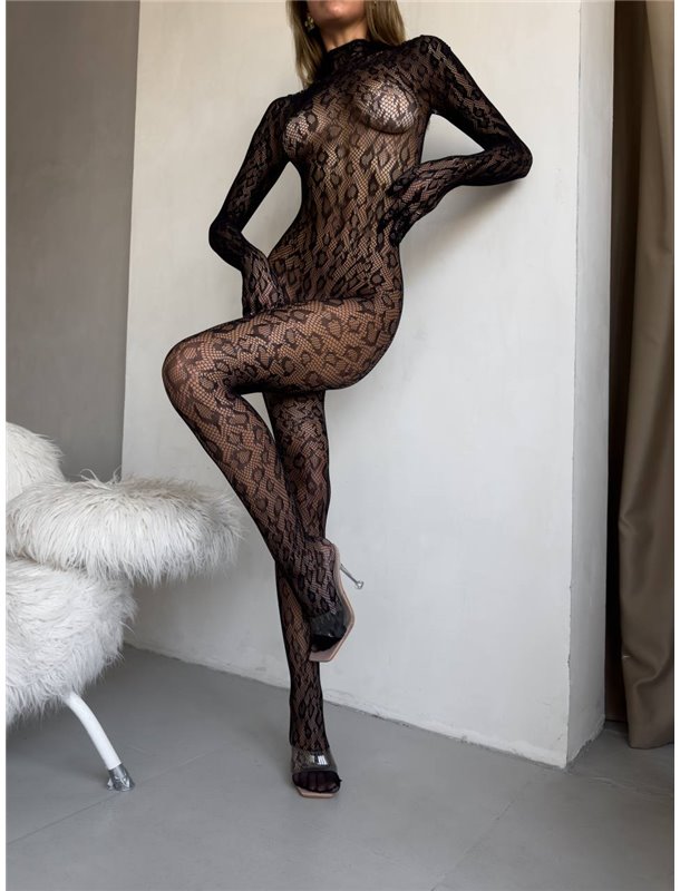 Закритий еротичний комбінезон бодістокінг в леопардовий принт М21 Domino фото - Luxbikini