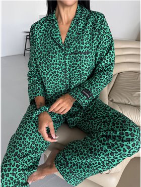 Комплект для сну сорочка з рукавом та штанці, зелений леопард ПАЧКА 1289-S Domino фото - Luxbikini