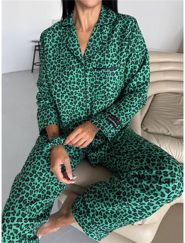 Комплект для сну сорочка з рукавом та штанці, зелений леопард ПАЧКА 1289-S Domino фото - Luxbikini
