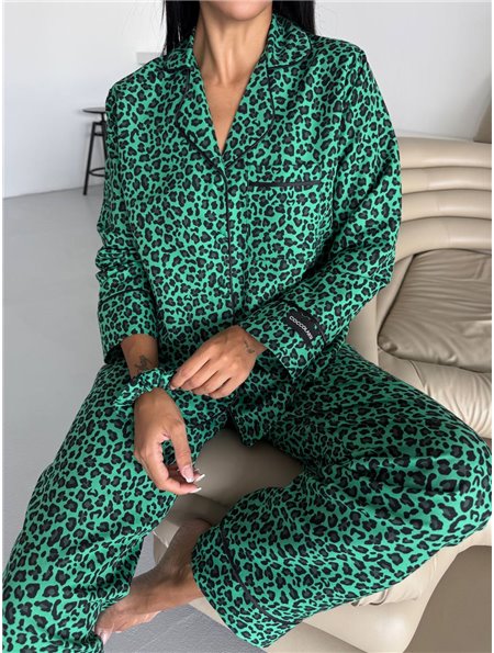 Комплект для сну сорочка з рукавом та штанці, зелений леопард ПАЧКА 1289-S Domino фото - Luxbikini