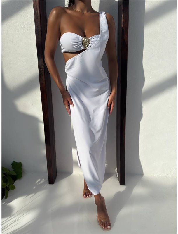 Стильний купальник-бандо з асиметричою накидкою з високим розрізом 1530/107_S Domino фото - Luxbikini