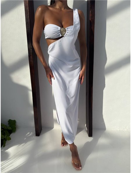 Стильний купальник-бандо з асиметричою накидкою з високим розрізом 1530/107_S Domino фото - Luxbikini