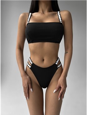 Купальник жіночий з білими шлейками, чорний 2766/38_S Domino фото - Luxbikini