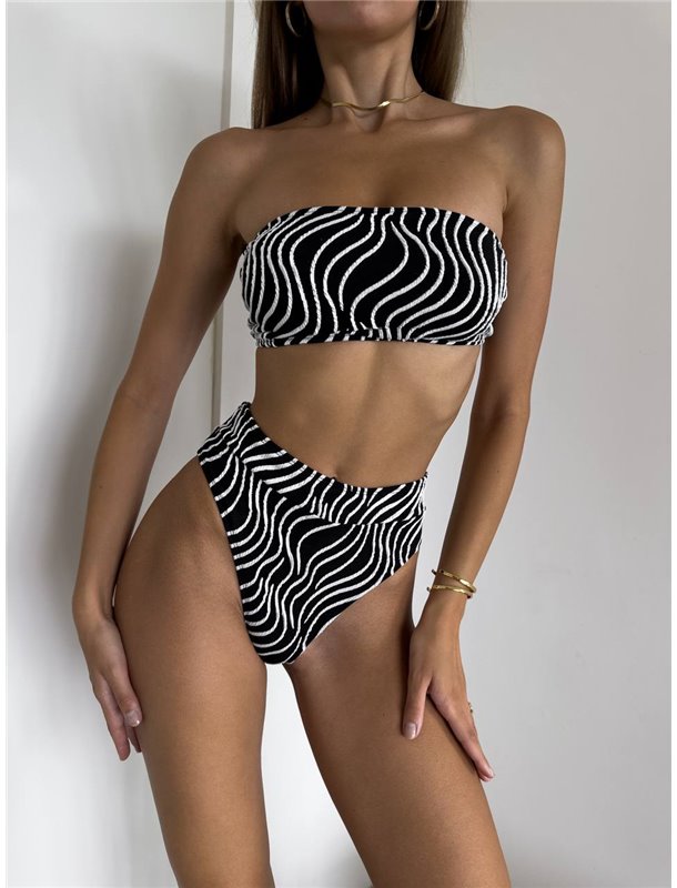 Жіночий купальник бандо з хвилястим візерунком, чорний  2851/19_S Domino фото - Luxbikini