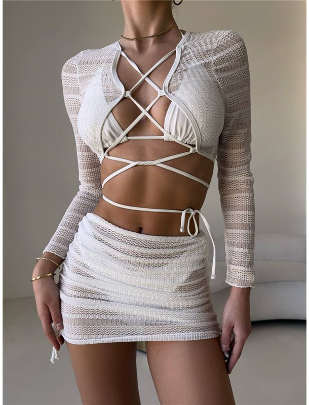 Жіночий купальник четвірка з переплітом та фактурною тканиною, білий  2931/84_M Domino фото - Luxbikini