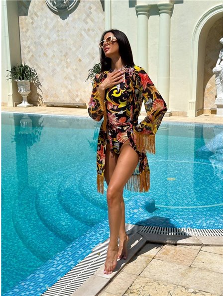 Парео пляжне з бахромою чорне 2703/П5 Domino фото - Luxbikini