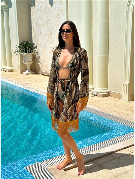 Парео пляжне з жовтою бахромою 2706/П5  фото - Luxbikini