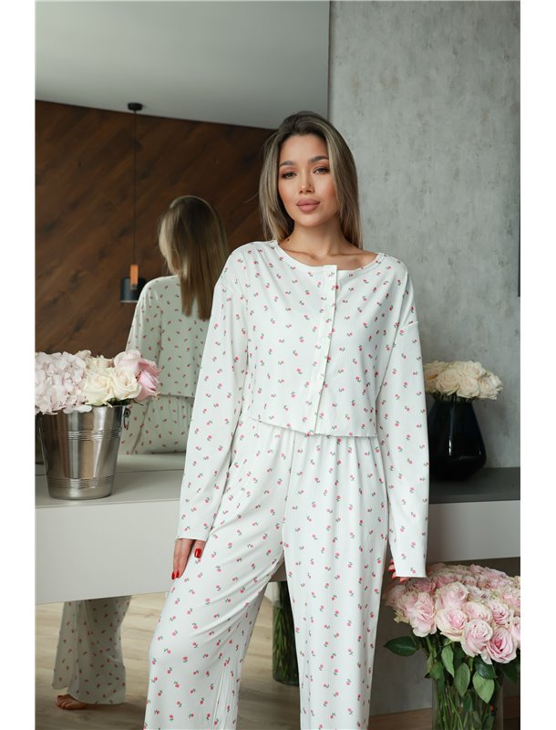 Повсякденная піжама вільного крою штани та кофтинка з вишнями 1008-S Domino фото - Luxbikini