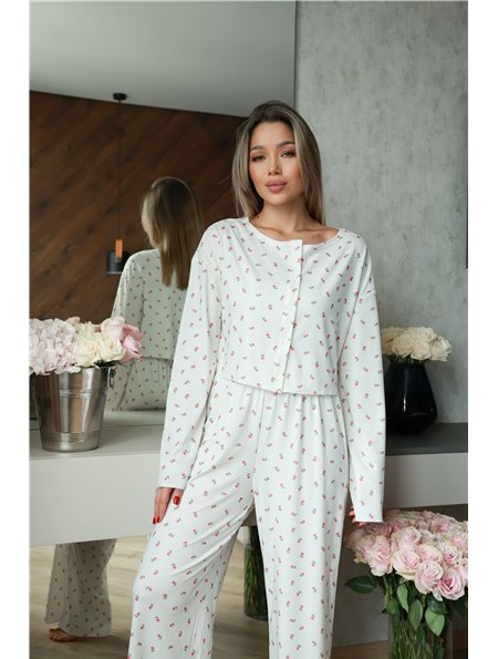 Повсякденная піжама вільного крою штани та кофтинка з вишнями 1008-S Domino фото - Luxbikini