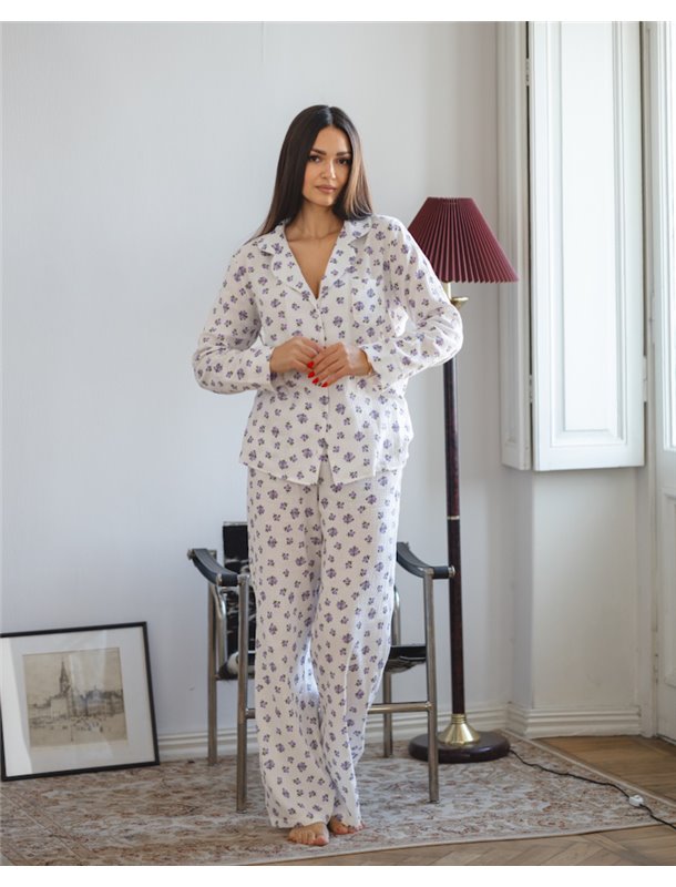 Жіноча піжама "Siena" тканина муслін Лілові квіти 5113 QC фото - Luxbikini