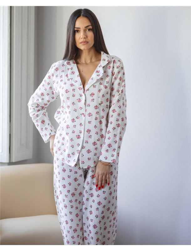 Жіноча піжама "Siena" тканина муслін Червоні квіти 5111 QC фото - Luxbikini